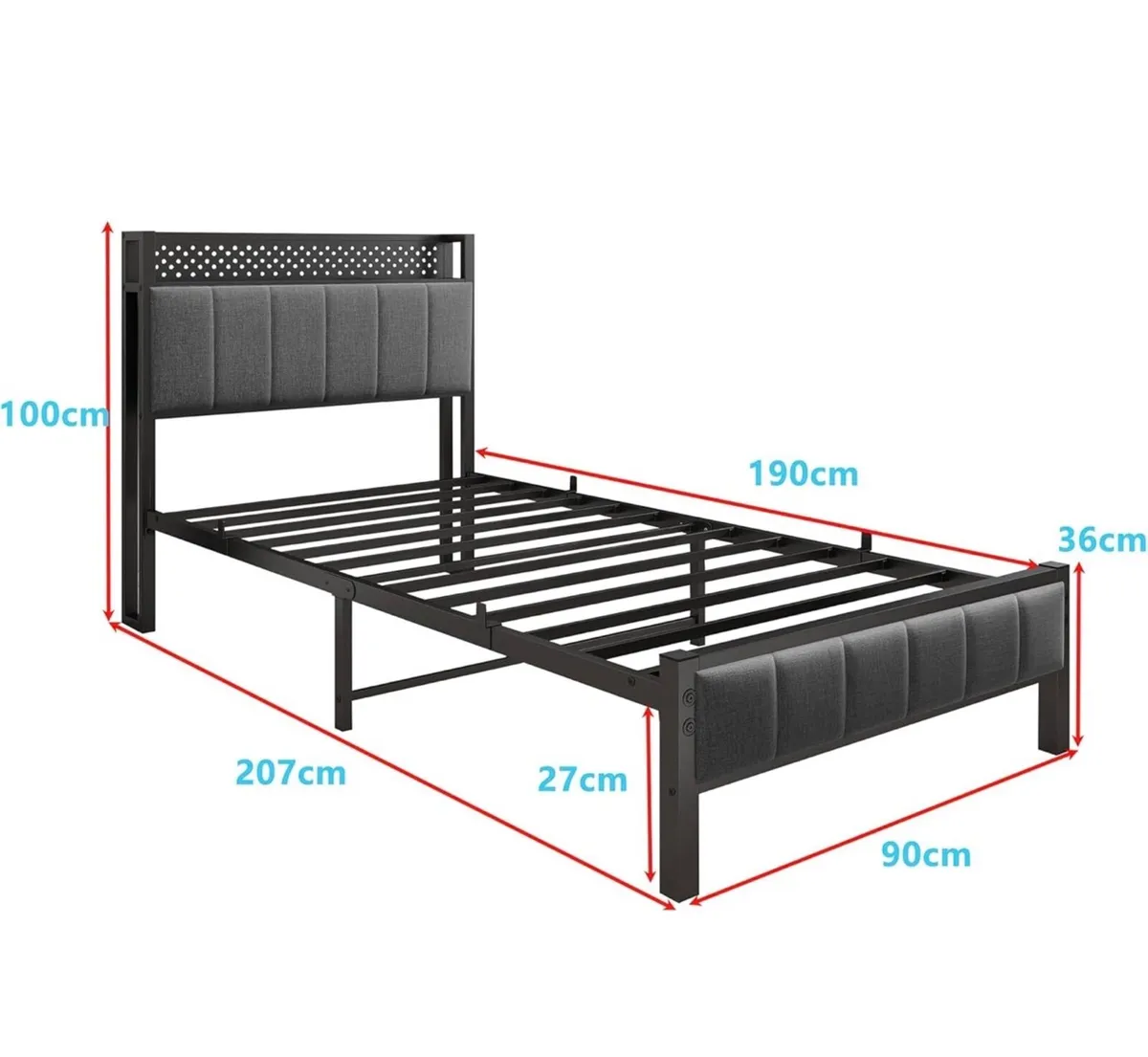 3ft Single Bed Frame With Storage Headboard, Uphol - Image 2