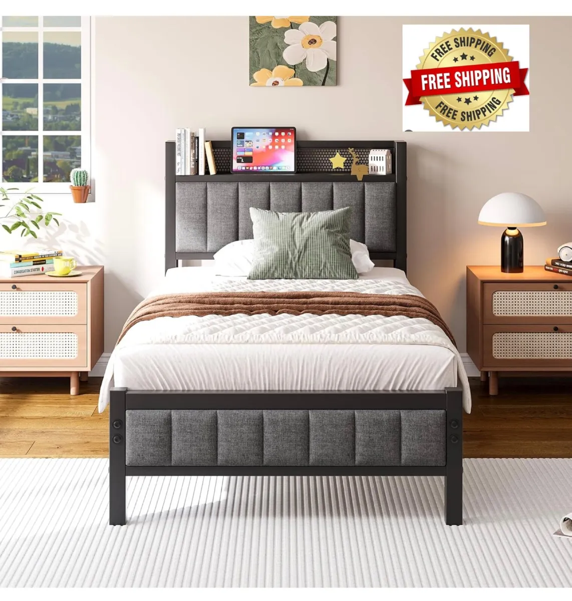 3ft Single Bed Frame With Storage Headboard, Uphol - Image 1