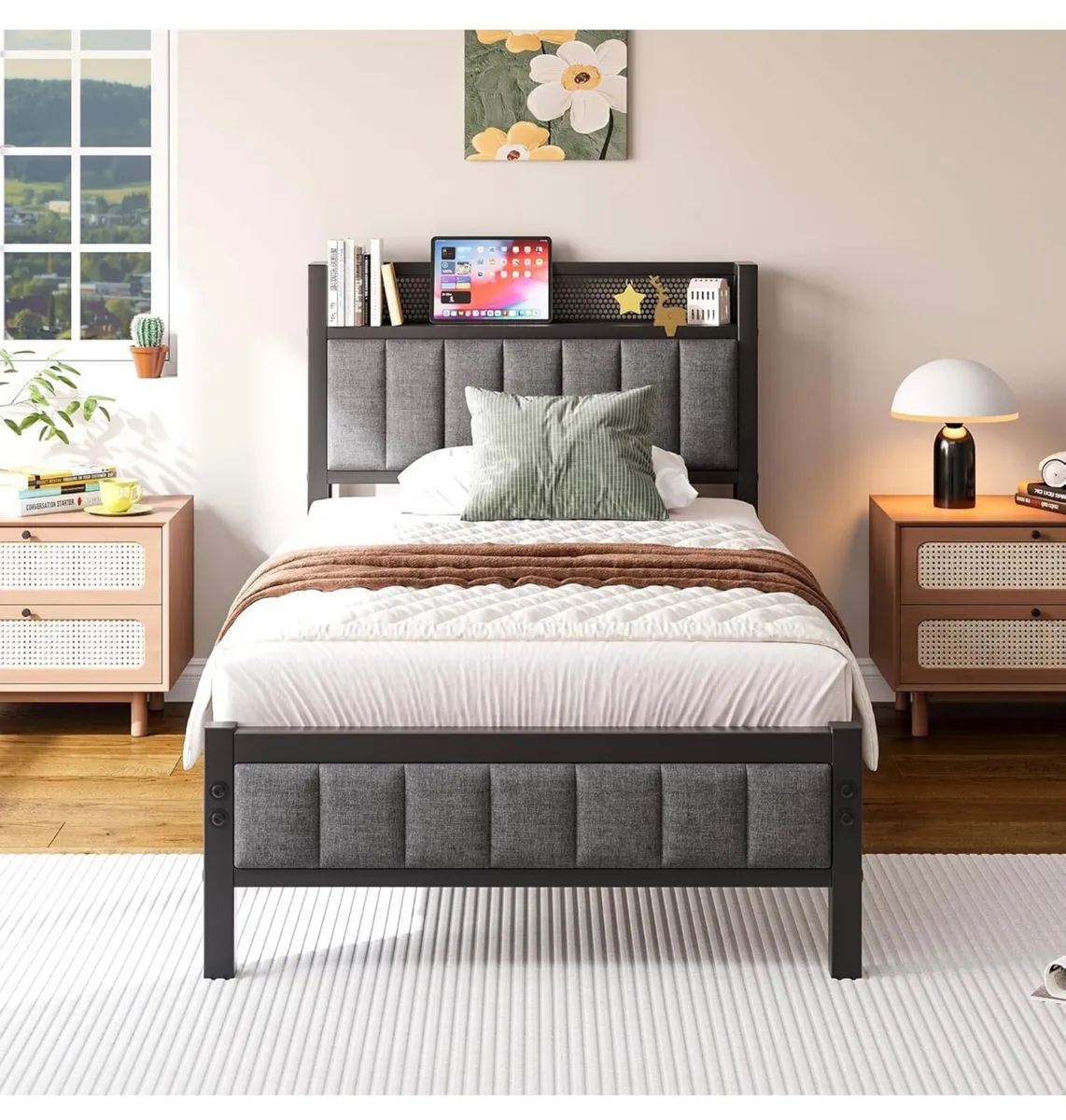 3ft Single Bed Frame With Storage Headboard, Uphol - Image 3