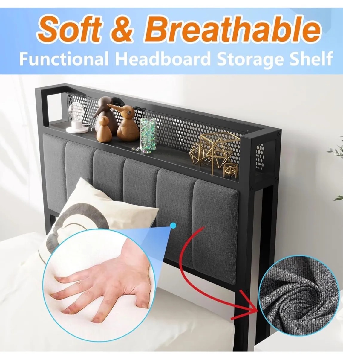 3ft Single Bed Frame With Storage Headboard, Uphol - Image 4