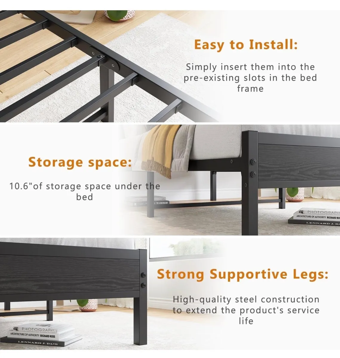Single Bed Frame with Wooden Storage Headboard,Hea - Image 2
