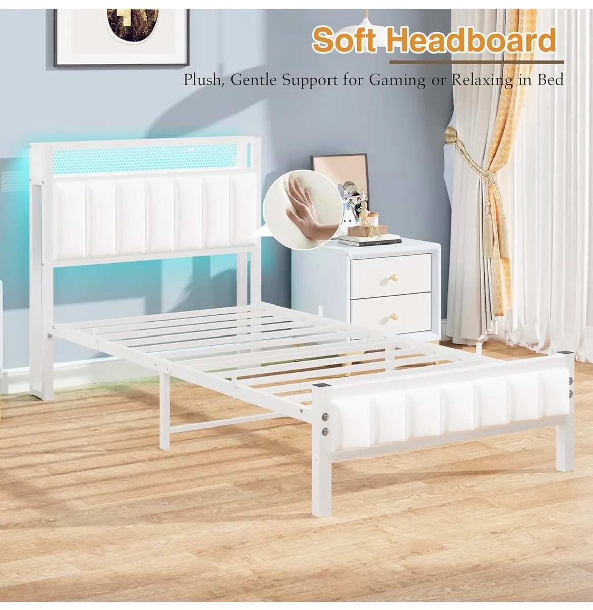 Single Bed Frames with Storage Headboard and Charg - Image 2