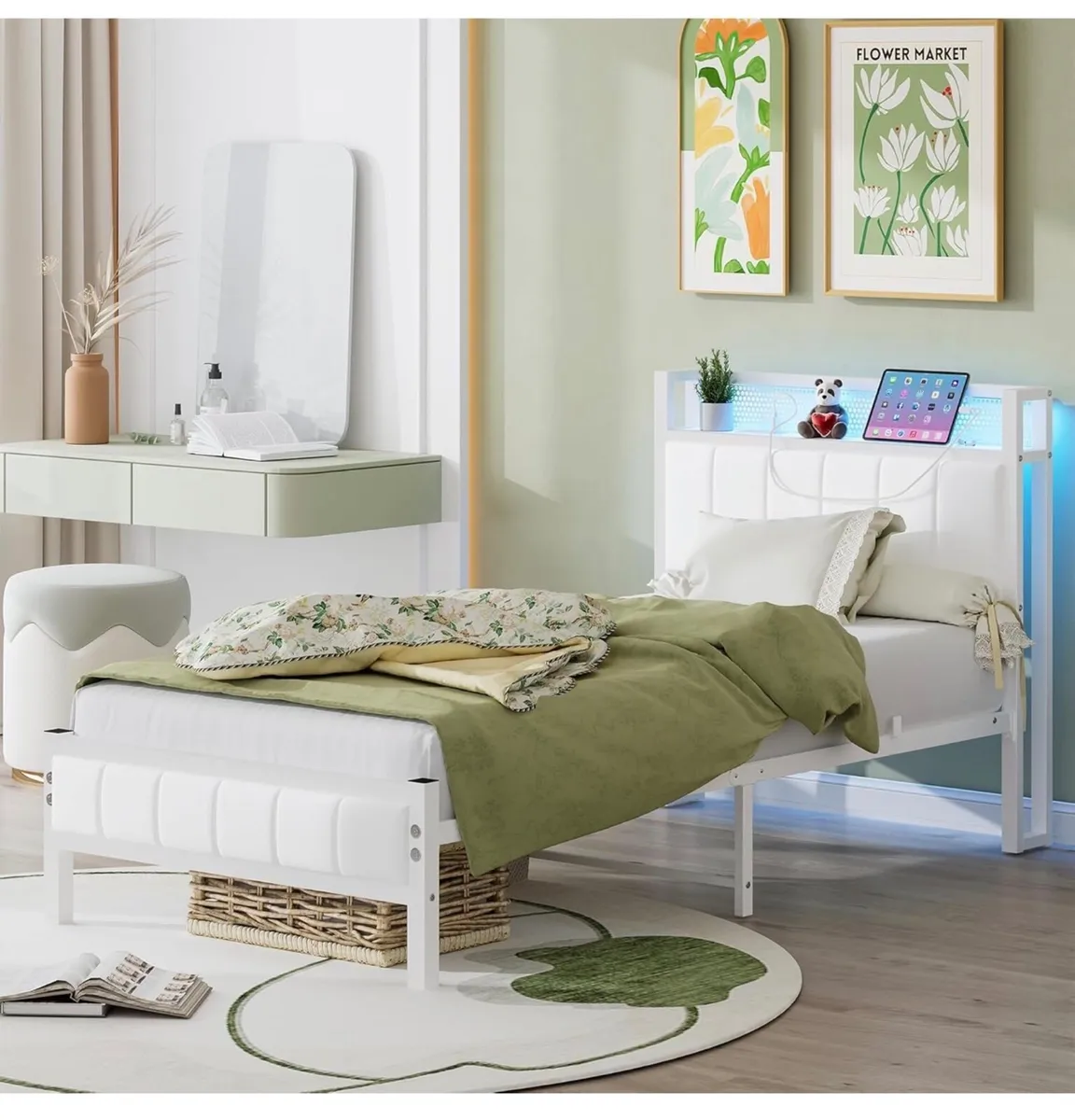 Single Bed Frames with Storage Headboard and Charg - Image 2