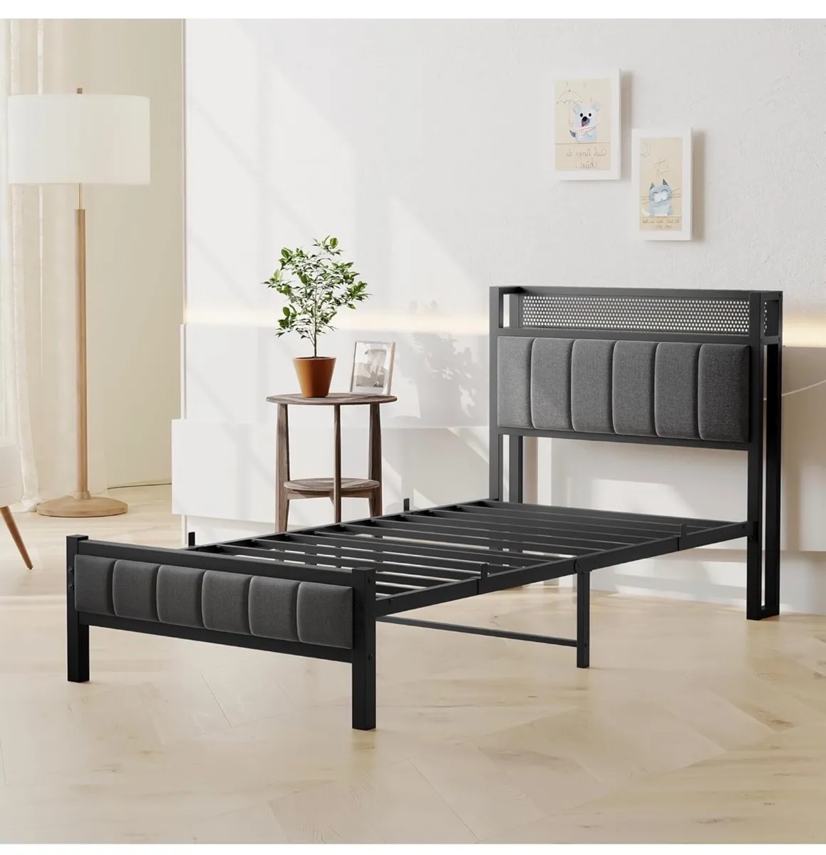3ft Single Bed Frames with Storage Headboard,Heavy - Image 2