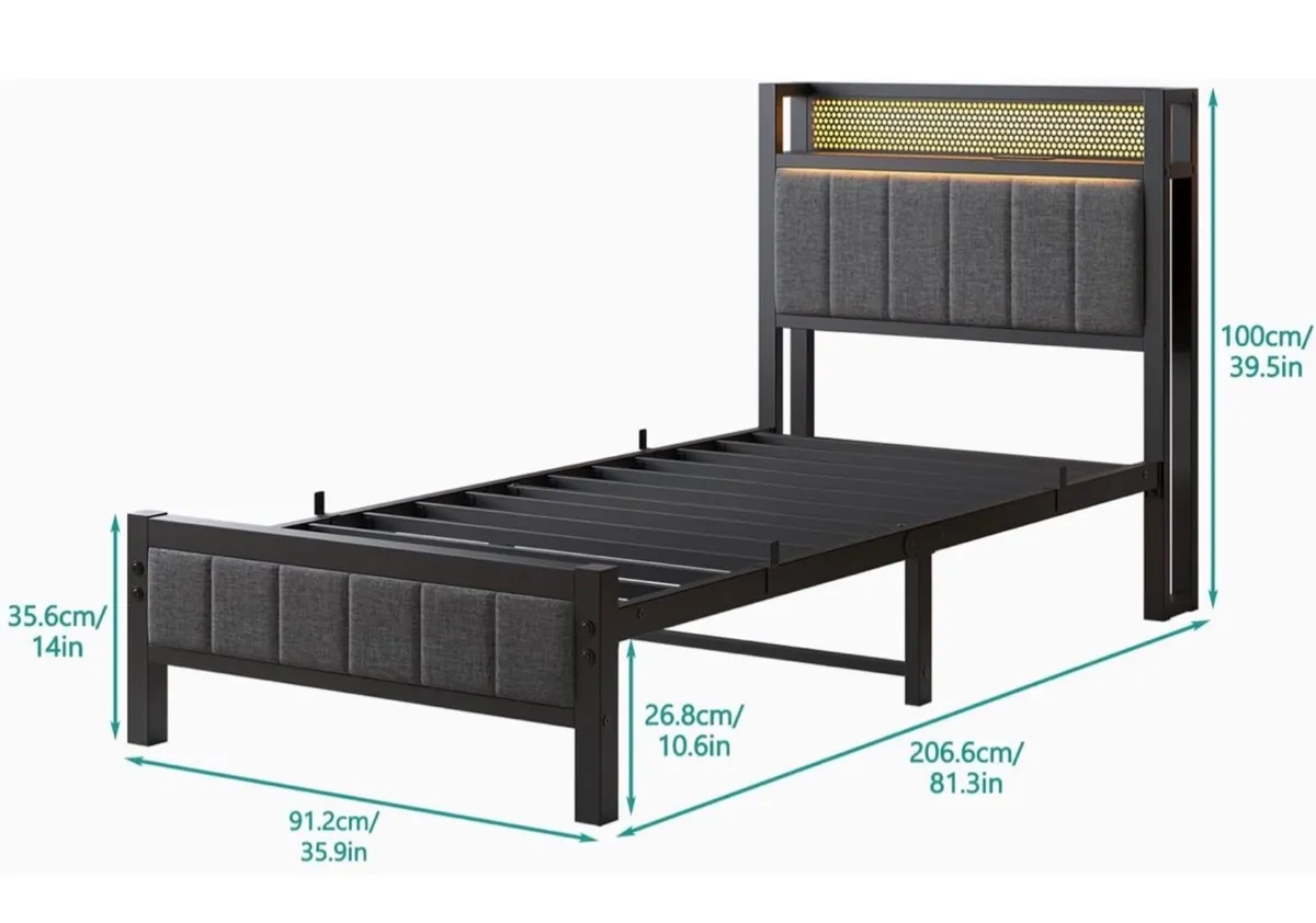 Single Bed Frames with Storage Headboard and Charg - Image 2