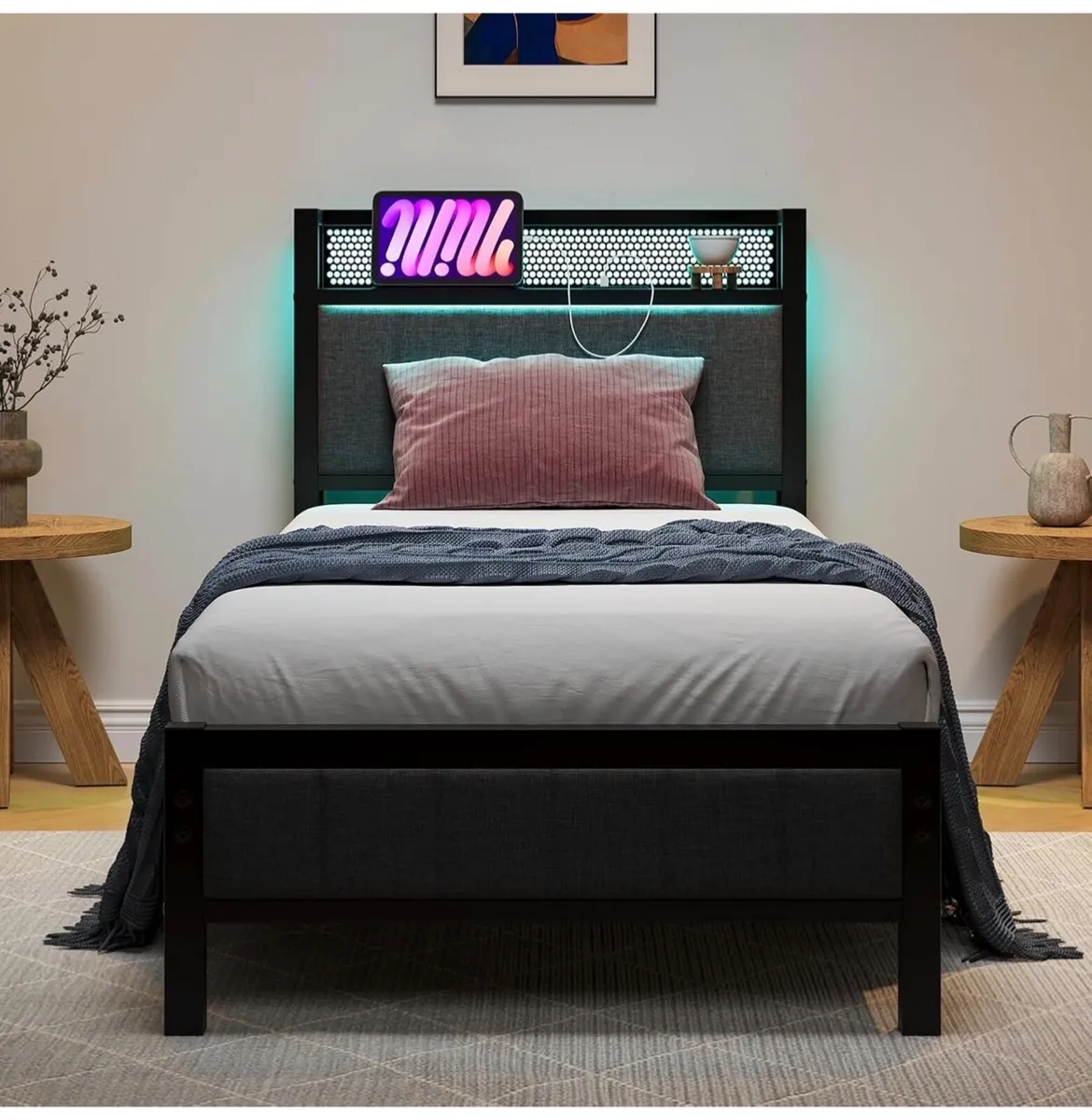 Single Bed Frames with Storage Headboard and Charg - Image 4