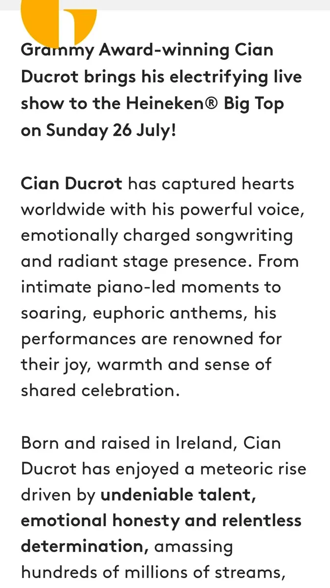 Cian Ducrot Concert Tickets Sunday 26 July 2026 - Image 3
