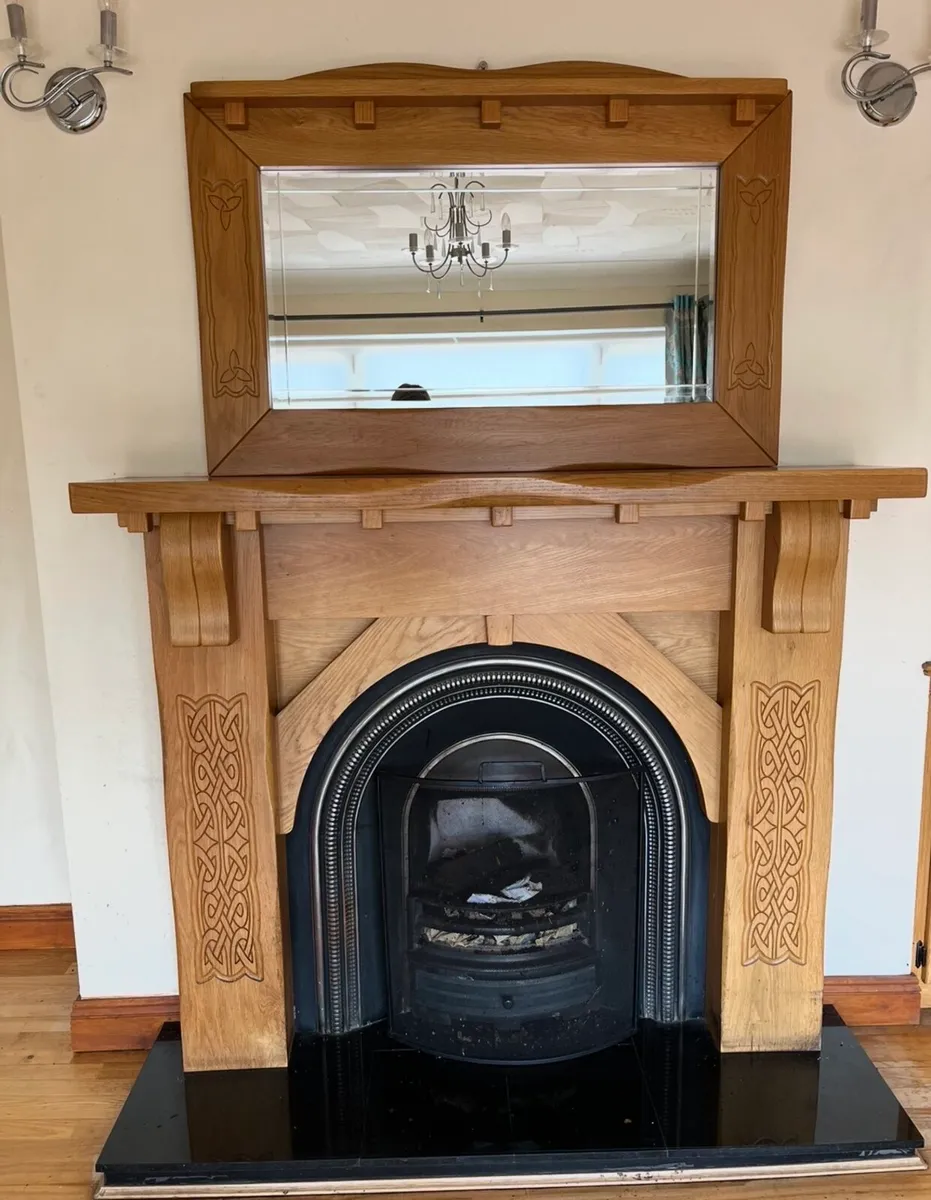 Solid Oak Wood Fireplace with Matching Mirror - Image 1