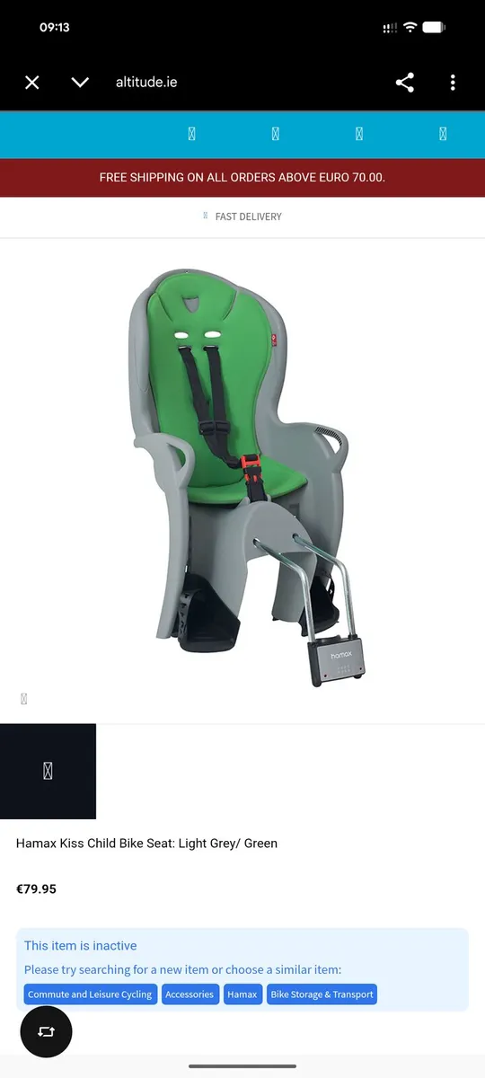 Hamax Kiss Child Bike Seat: Light Grey/ Green - Image 1