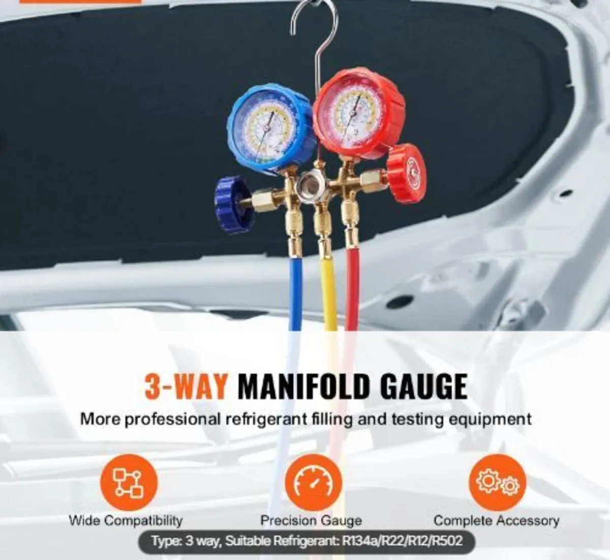 3-Way AC Diagnostic Manifold Gauge Set - Image 3