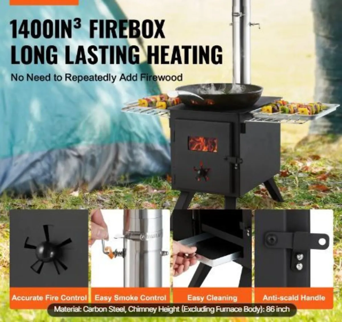 Wood Stove, 218.4 cm, Alloy Steel Camping - Image 1