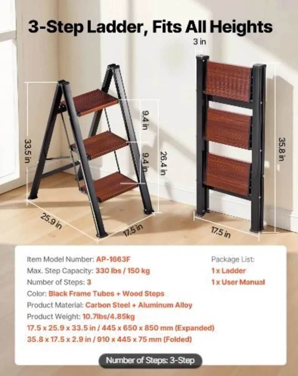 3 Step Ladder, Folding Step Stool - Image 2