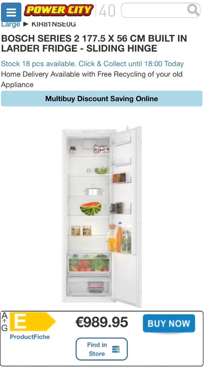 BOSCH Tall Integrated Fridge - Image 1