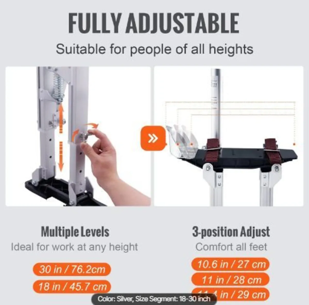 Drywall Stilts, 46 cm-76 cm Adjustable Aluminum - Image 2