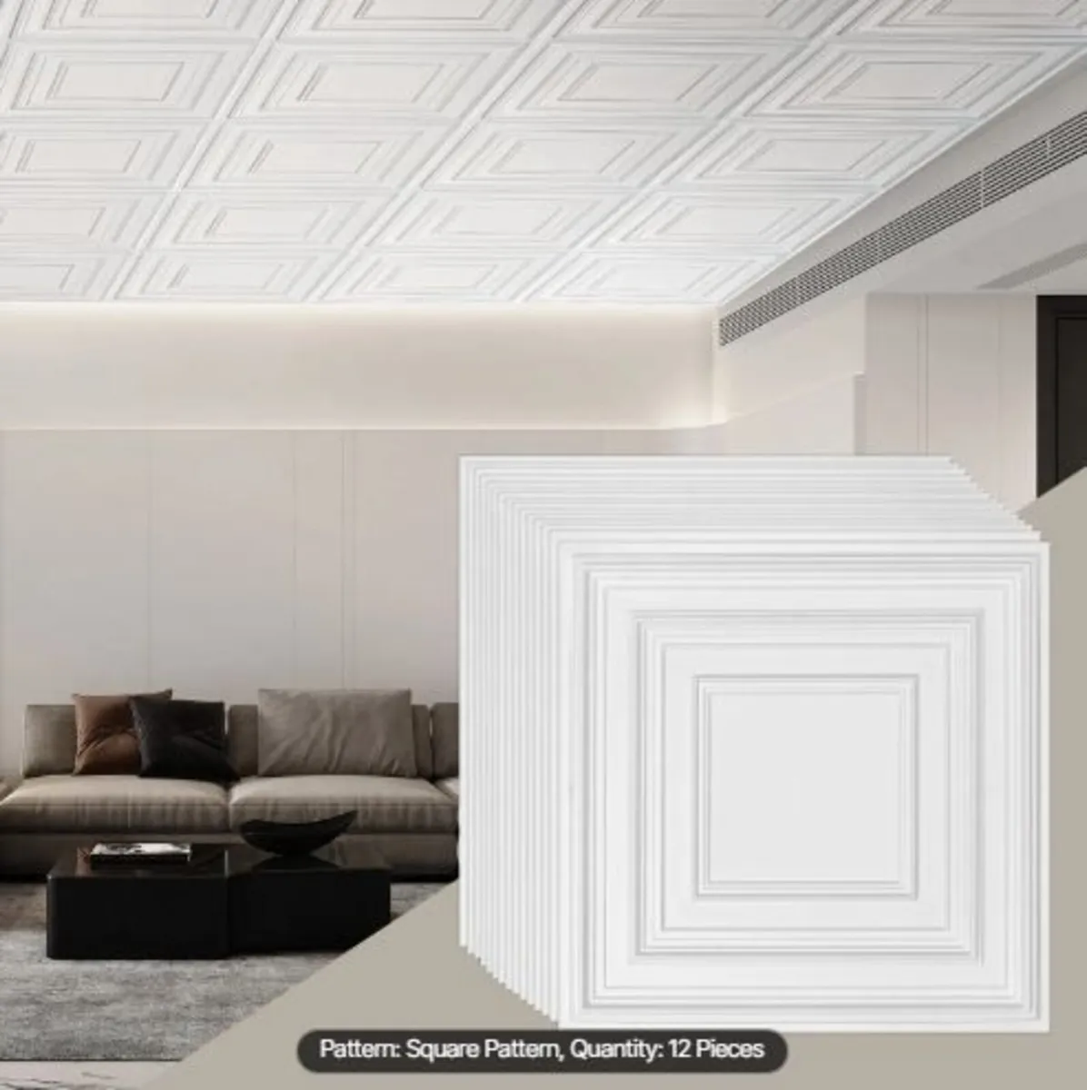 Ceiling Tiles 12-Pack 61 cm x 61 cm PVC Easy Insta - Image 1