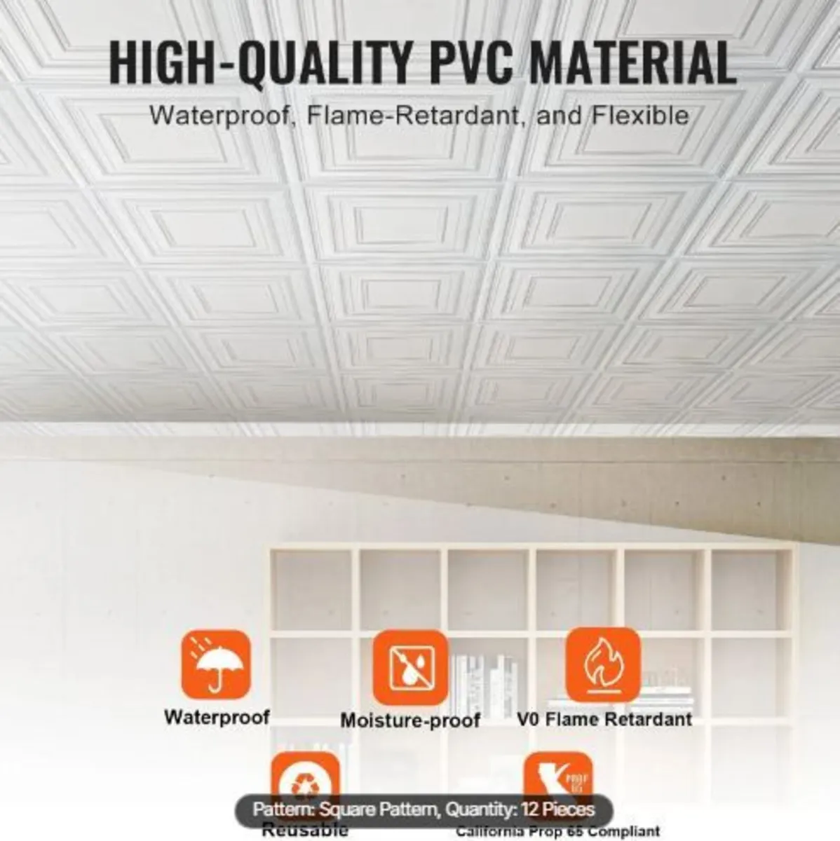 Ceiling Tiles 12-Pack 61 cm x 61 cm PVC Easy Insta - Image 2