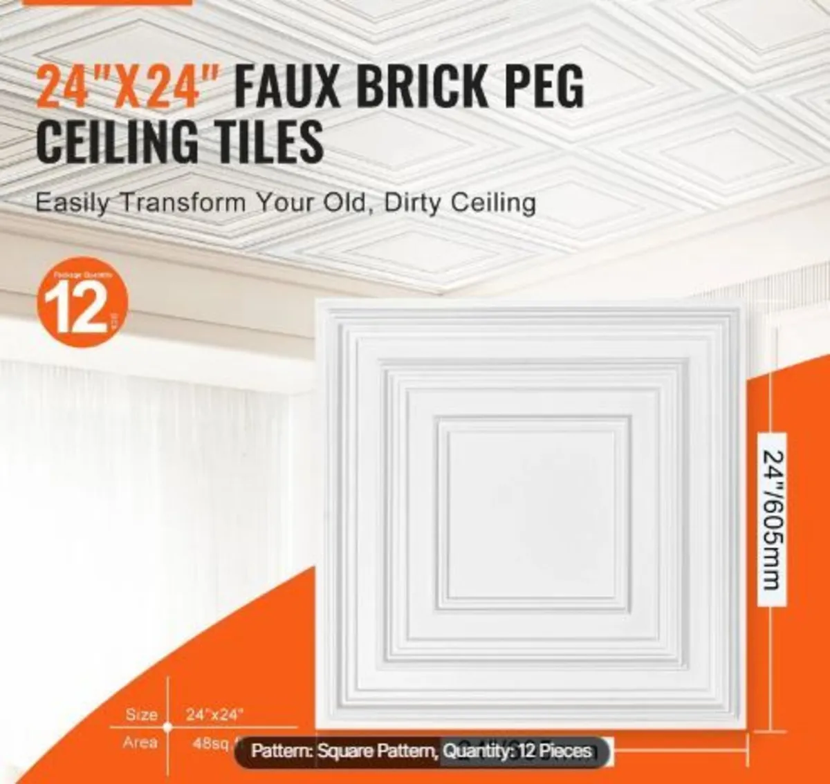 Ceiling Tiles 12-Pack 61 cm x 61 cm PVC Easy Insta - Image 3