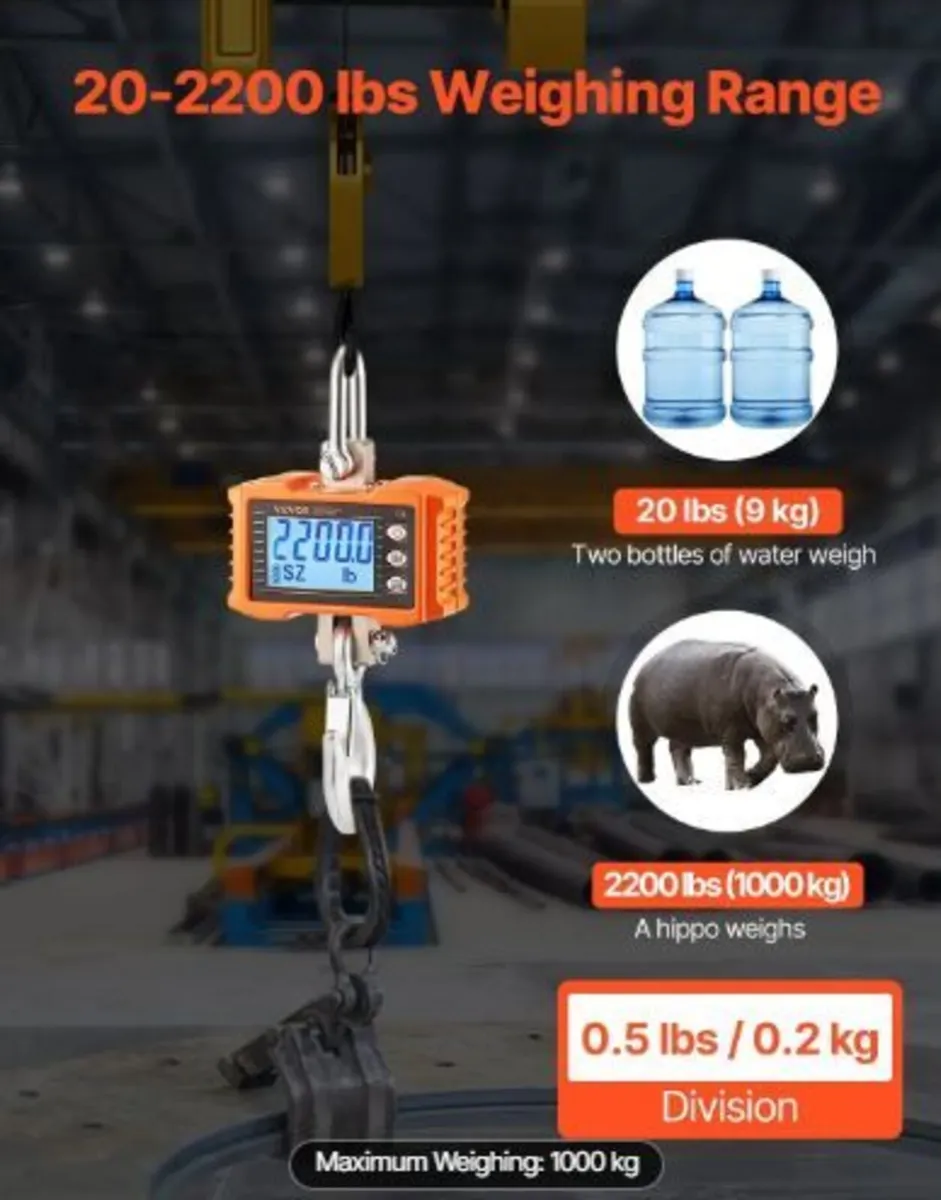 Digital Crane Scale, 2200 lbs/1000 kg - Image 2