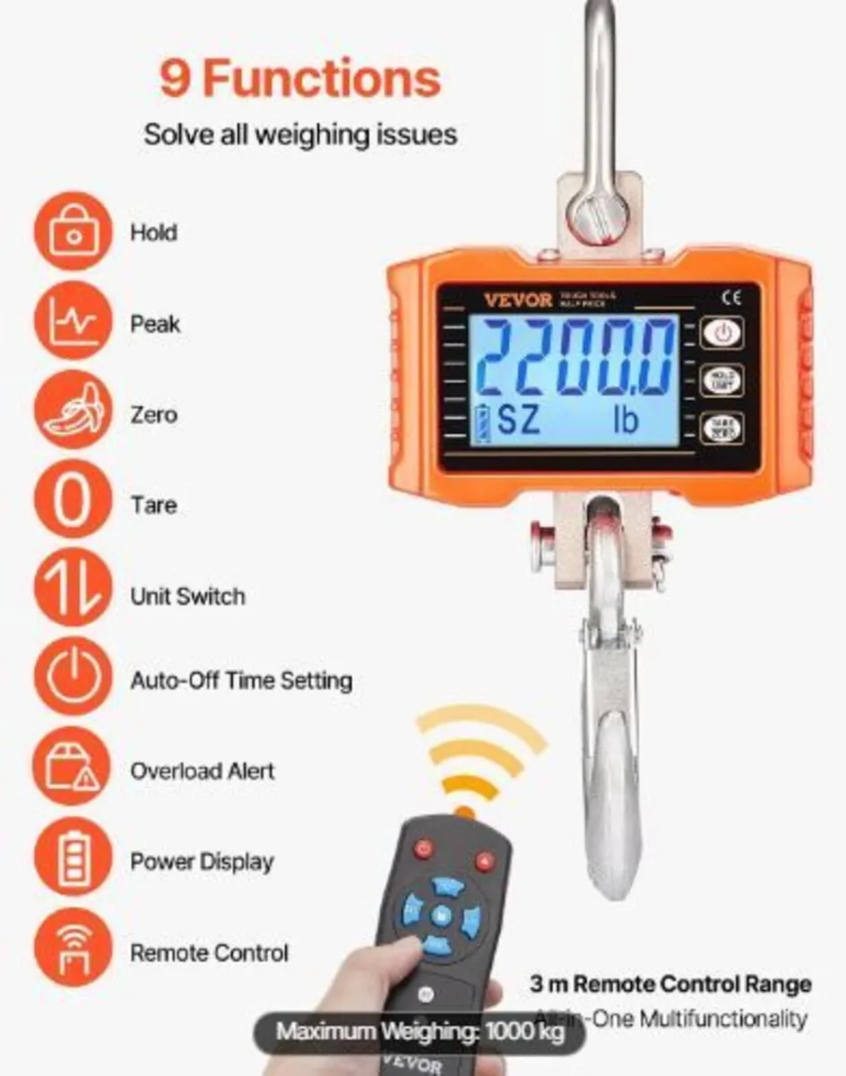 Digital Crane Scale, 2200 lbs/1000 kg - Image 4