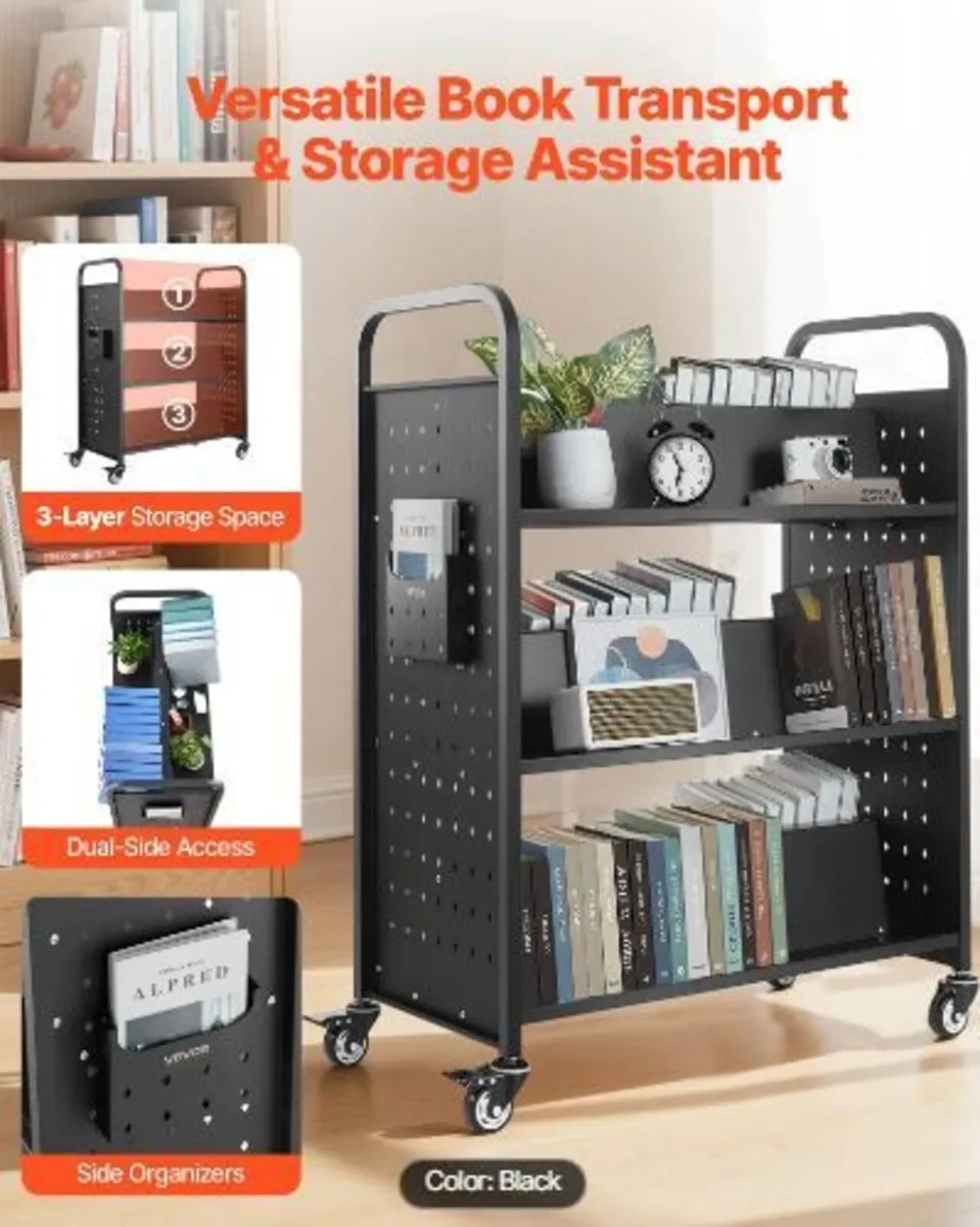 Rolling Library Book Cart, 150 kg Capacity - Image 2