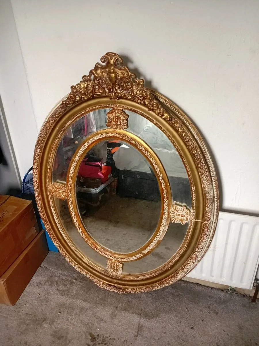 1890s victorian plate mirror 4.5ft x 4ft gilt gold - Image 1