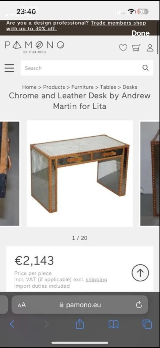 Designer Aviator Office Desk | Aluminium & Leather - Image 2