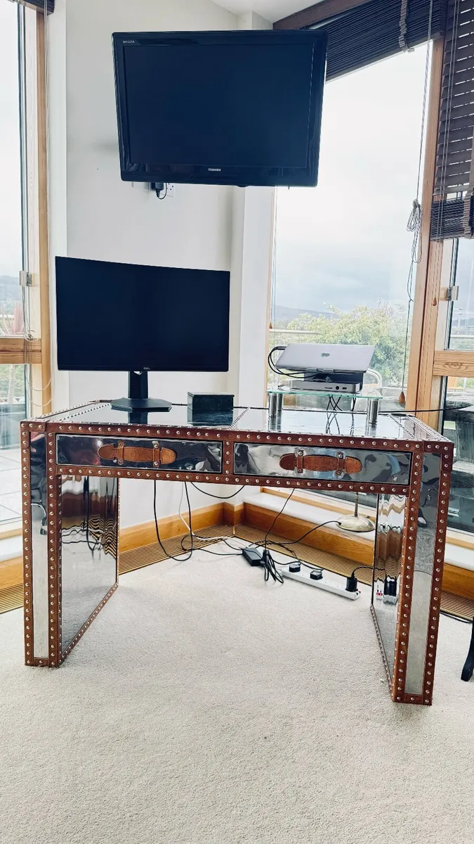 Designer Aviator Office Desk | Aluminium & Leather - Image 1
