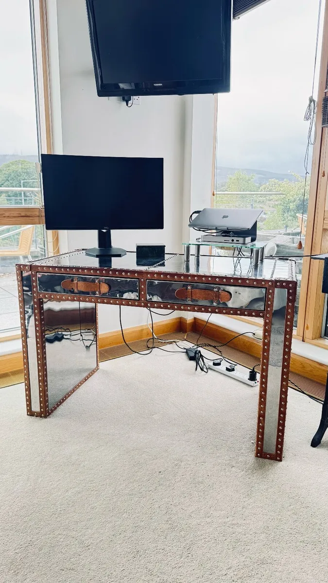 Designer Aviator Office Desk | Aluminium & Leather - Image 3