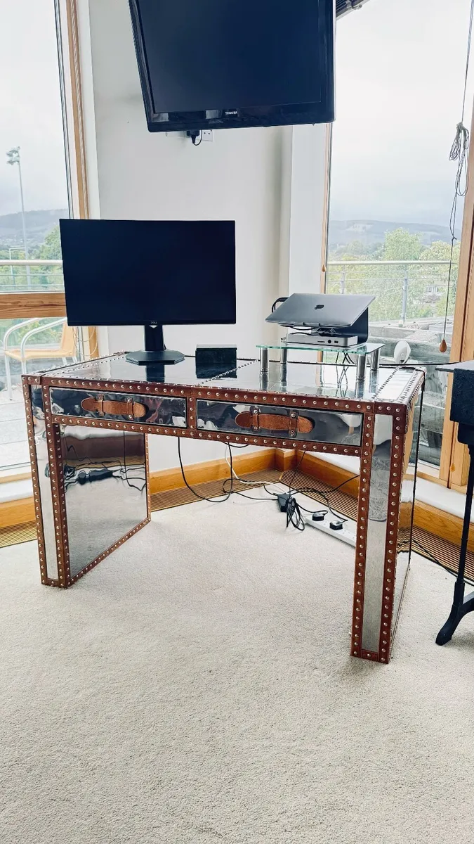 Designer Aviator Office Desk | Aluminium & Leather - Image 4
