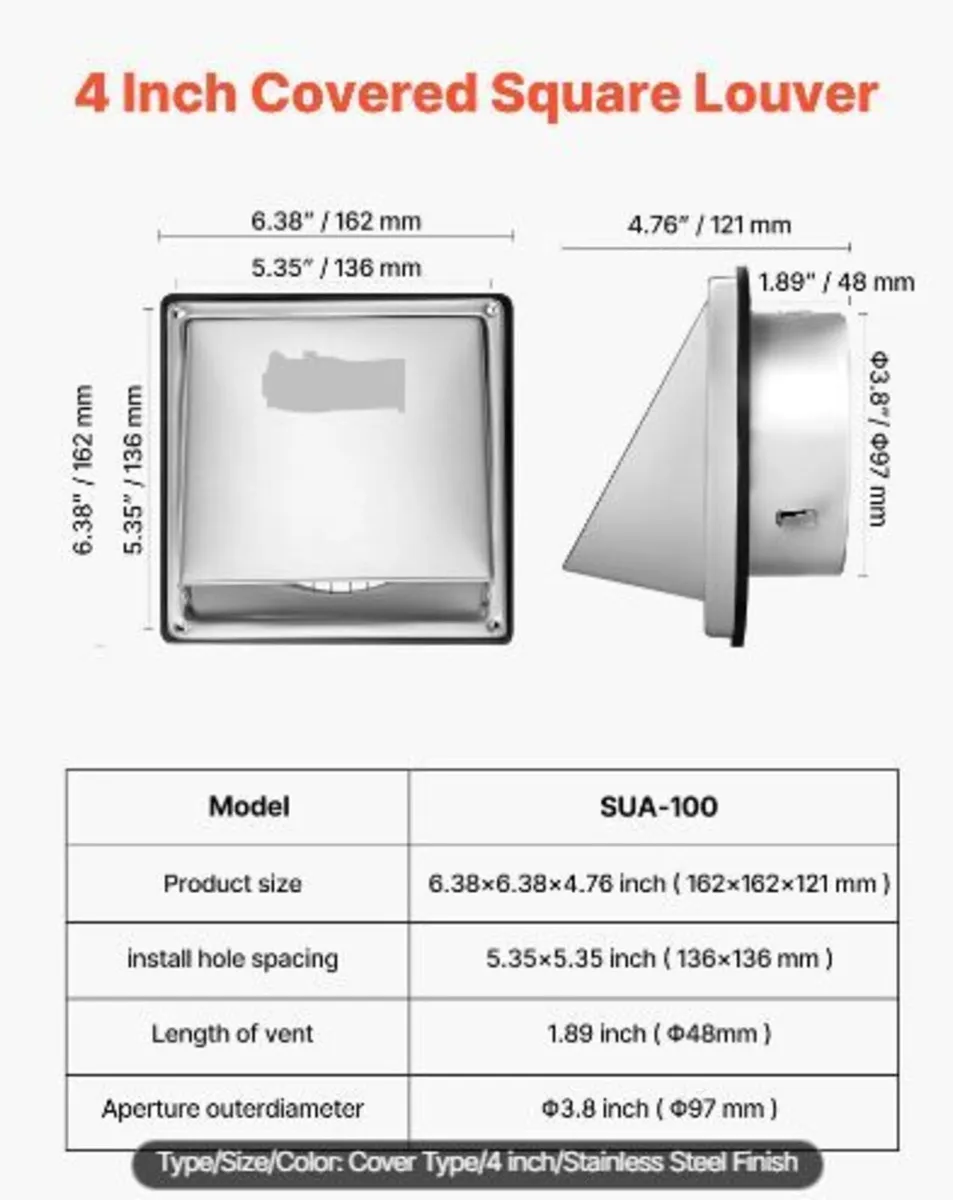 97mm External Extractor Wall Vent Cover - Image 2