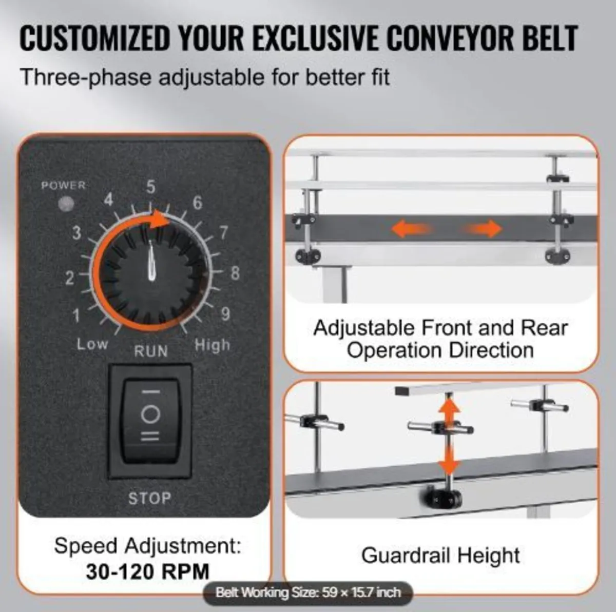 Belt Conveyor, 59 x 15.7 inch Conveyor Table - Image 2