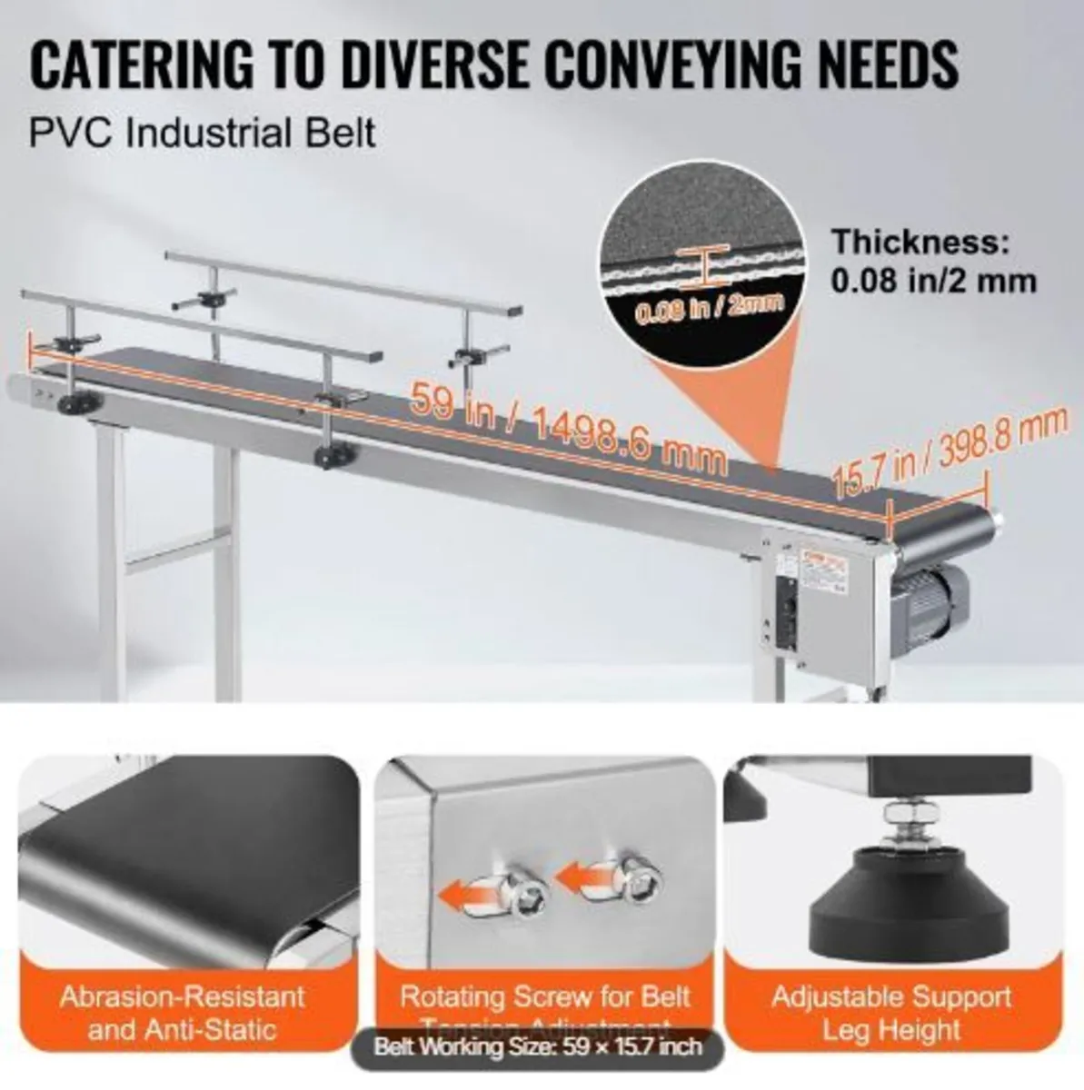Belt Conveyor, 59 x 15.7 inch Conveyor Table - Image 3