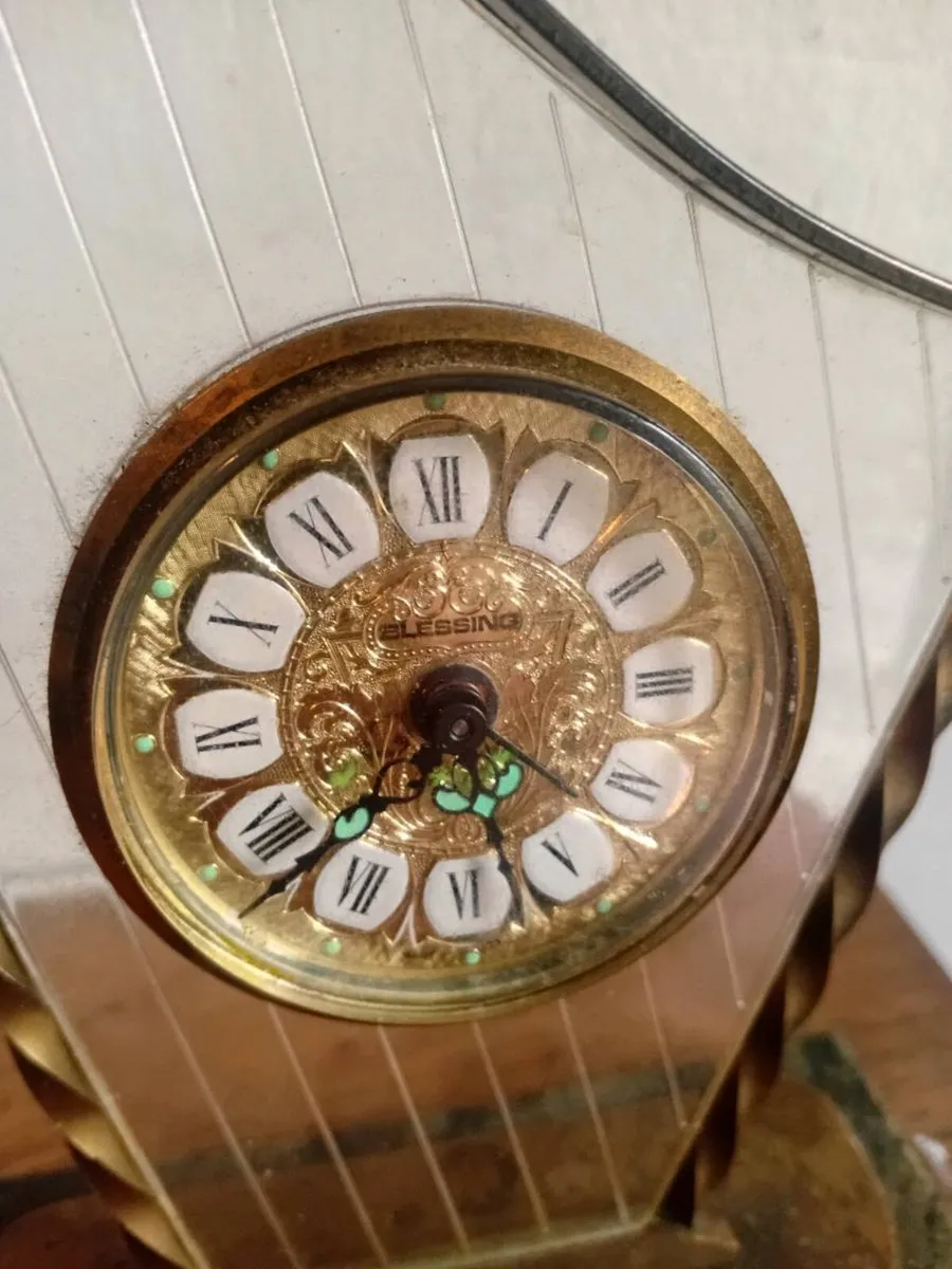 vintage brass clock blessing brass/irish marble - Image 3