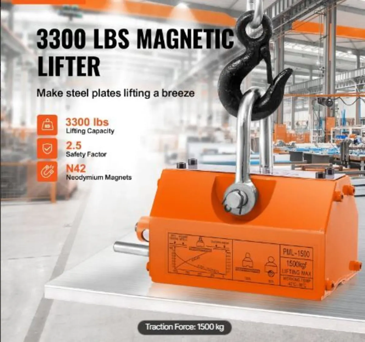 Magnetic Lifter, 3300lbs/1500kg Pulling Capacity - Image 2