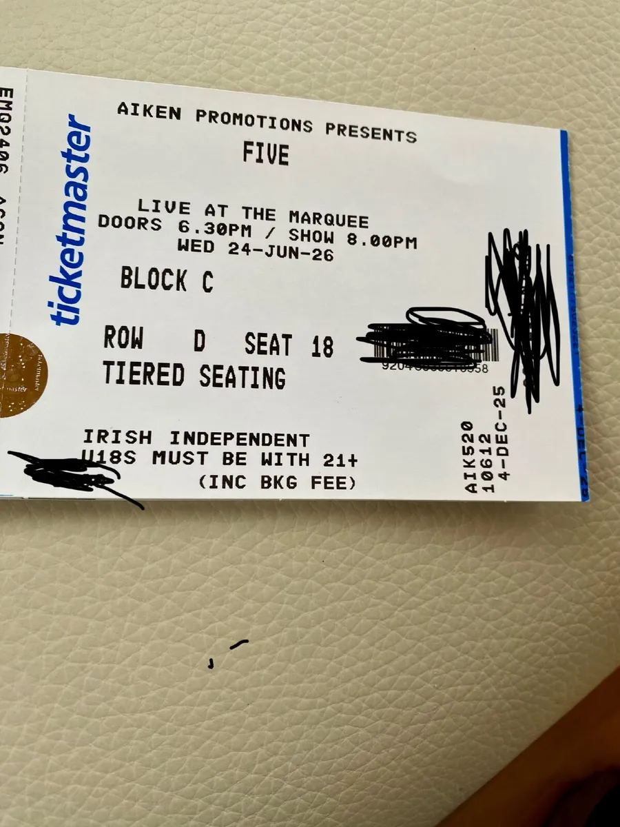 Five  Live at the Marquee Concert Tickets - Image 2
