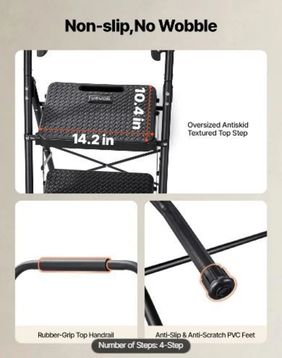 4 Step Ladder, Folding Step Stool - Image 2