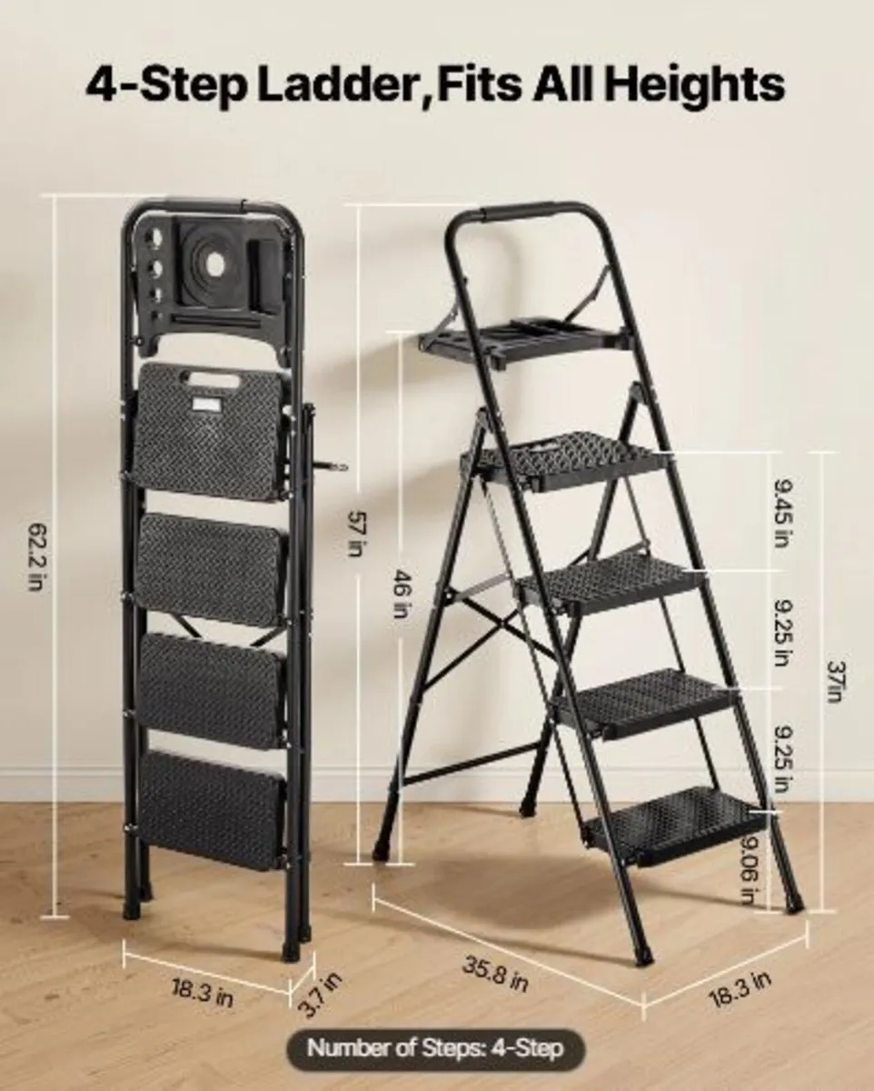 4 Step Ladder, Folding Step Stool - Image 3