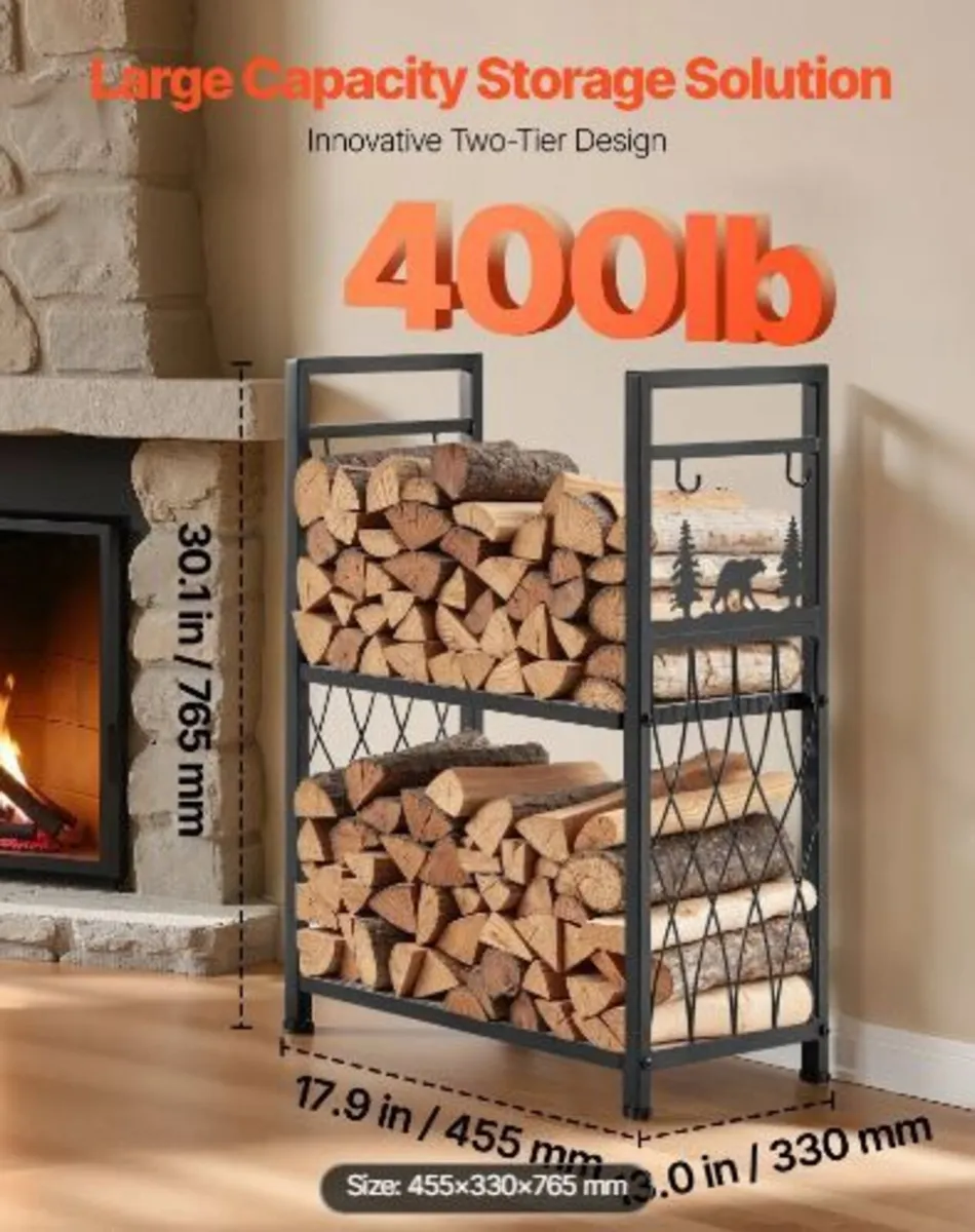 Indoor Firewood Rack, 45.5cm 2-Tier - Image 2