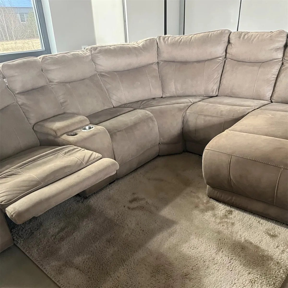 Large beige corner recliner sofa with chaise - Image 3