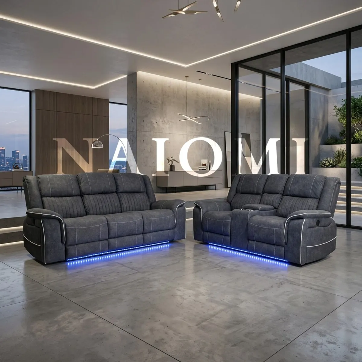 Naiomi 3+2 or 3+1+1 Grey Fabric Electric Recliner - Image 2