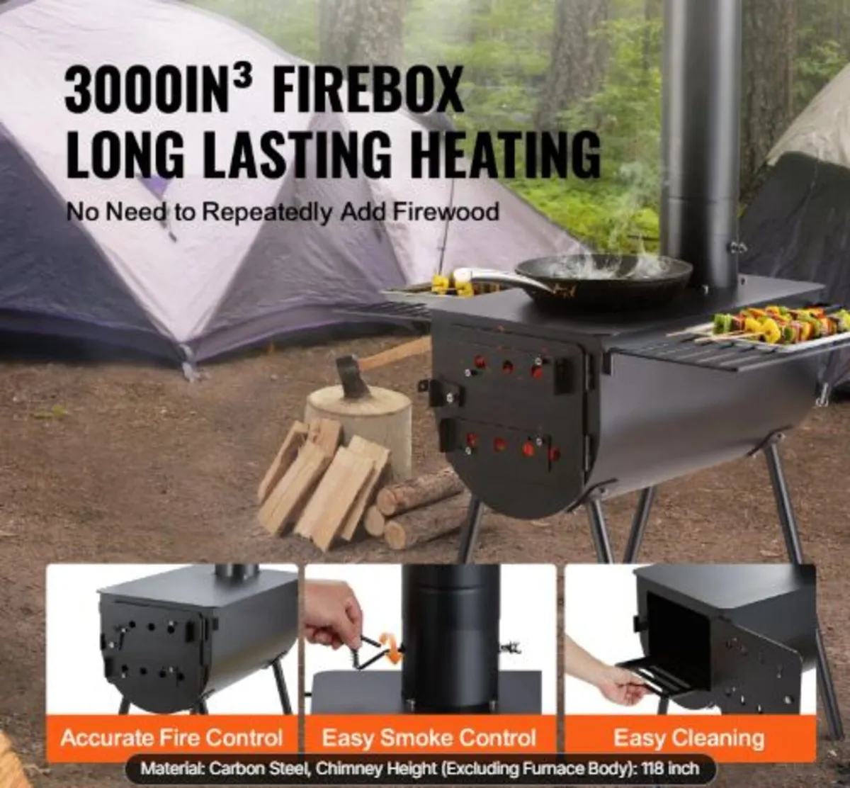 Wood Stove, 3 m, Alloy Steel Camping Tent Stove, - Image 2