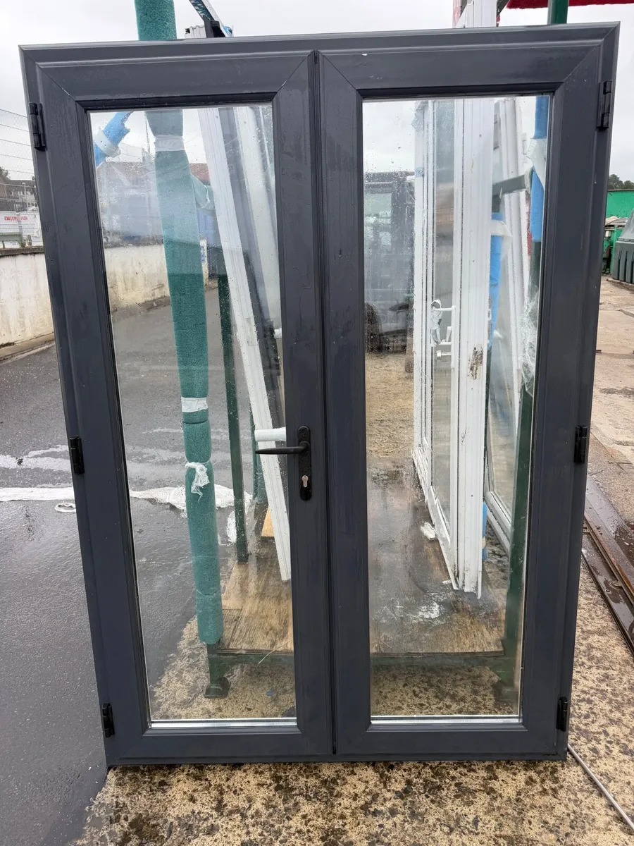 PVC FRENCH DOOR GREY ON WHITE PATIO DOUBLE COMP