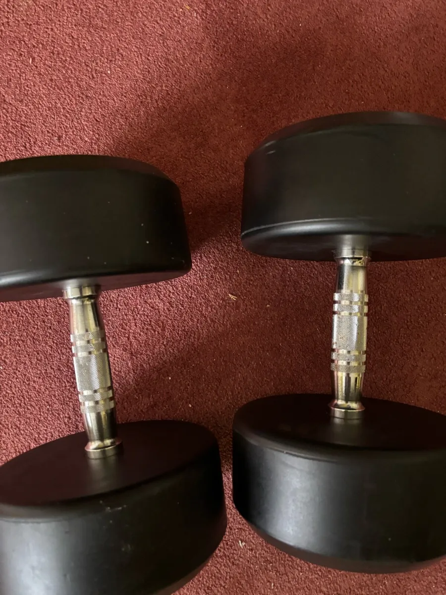 32.5kg USF Round Rubber Dumbell Pair - Image 2