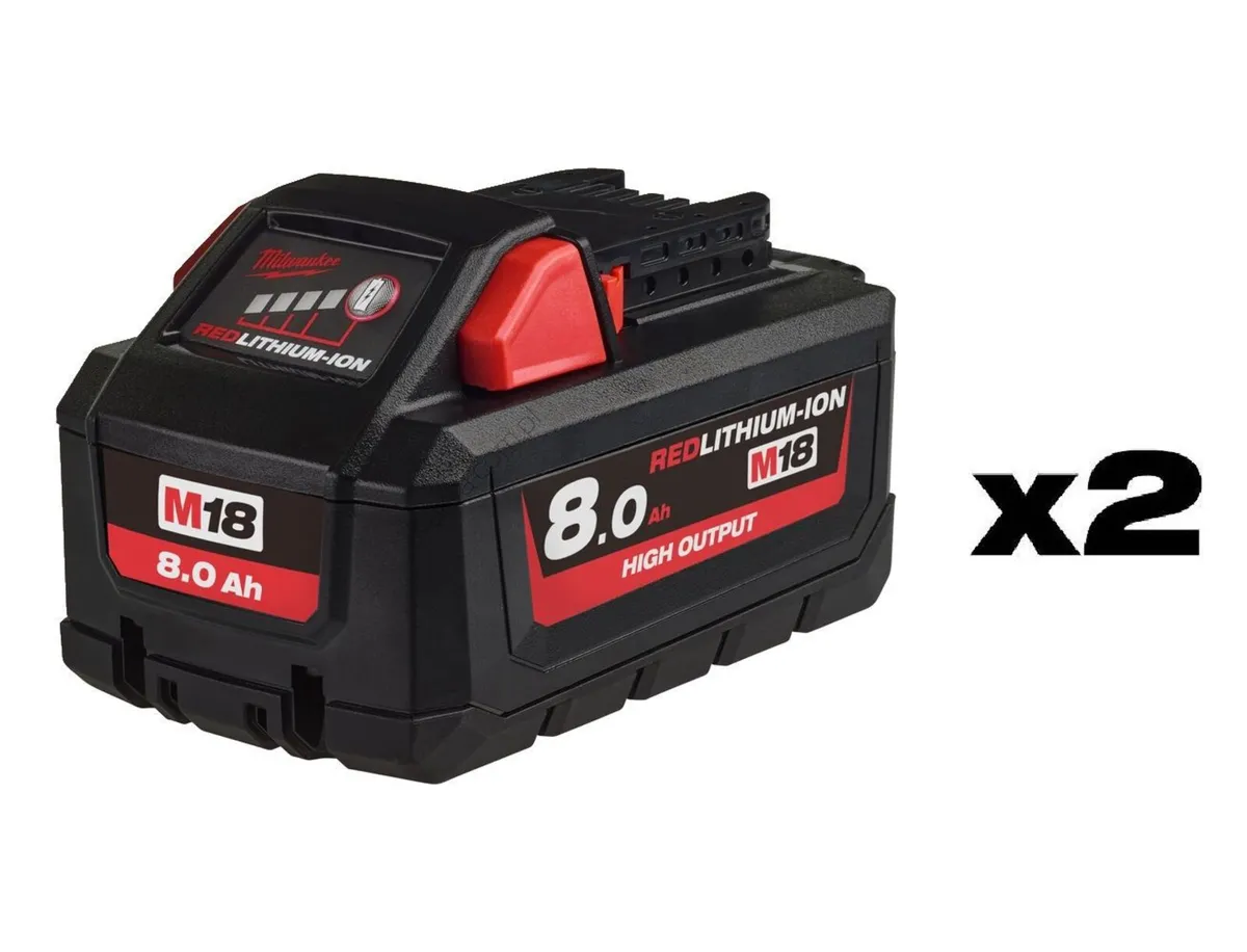 2x M18 Milwaukee 8Ah Batteries - Image 1