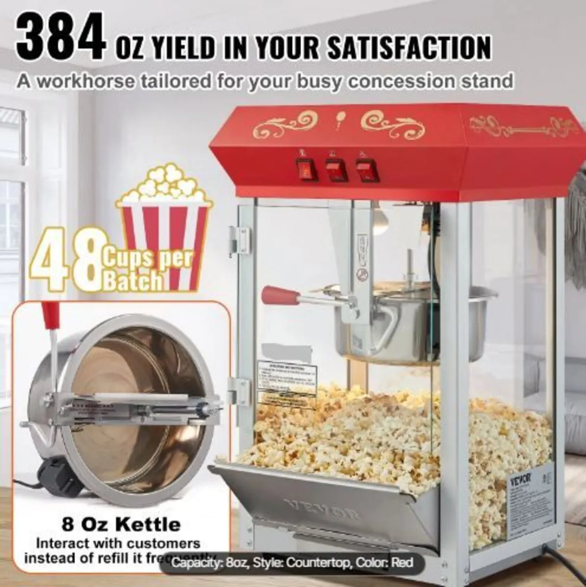 Popcorn Maker, 850W Popcorn Popper Machine - Image 3