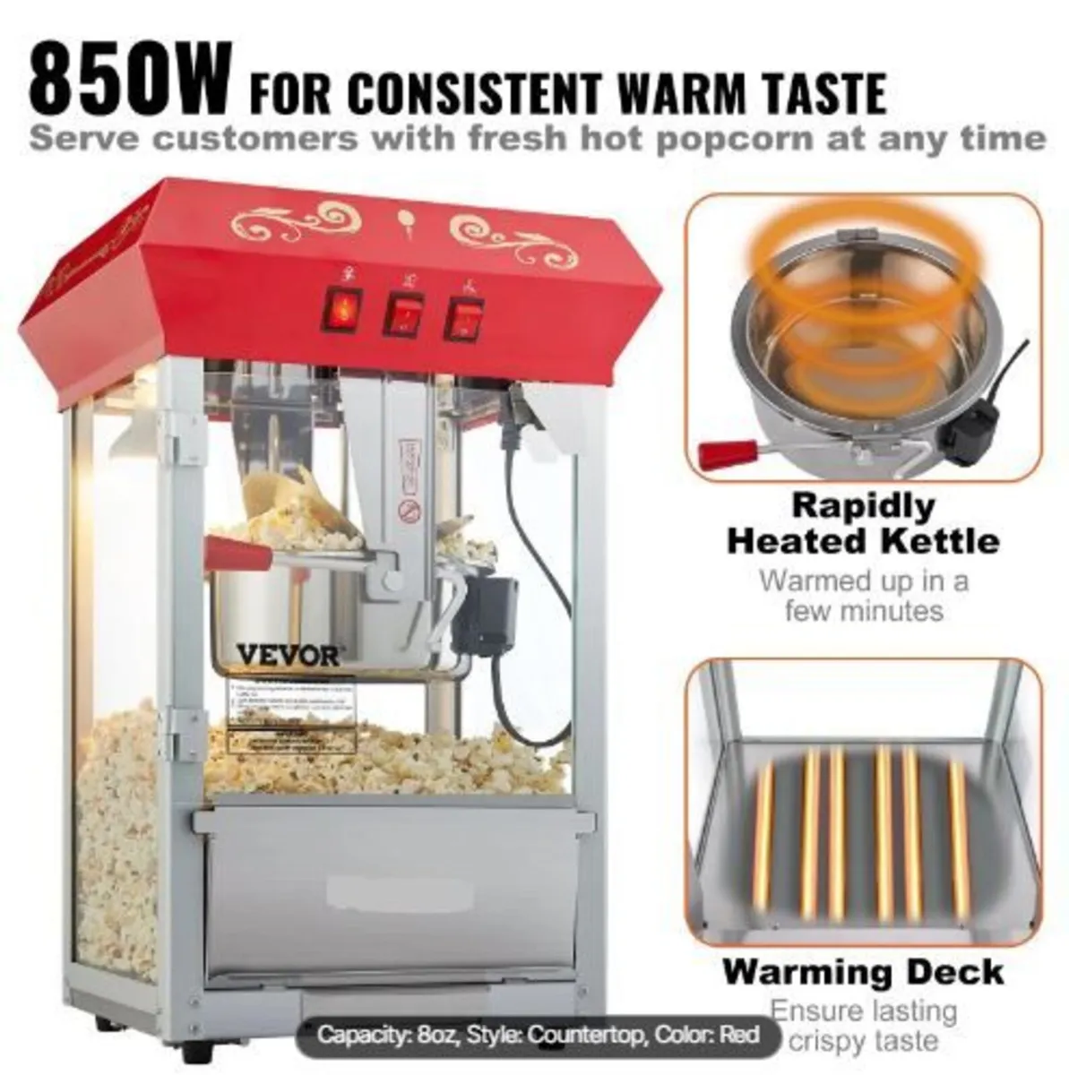 Popcorn Maker, 850W Popcorn Popper Machine - Image 2