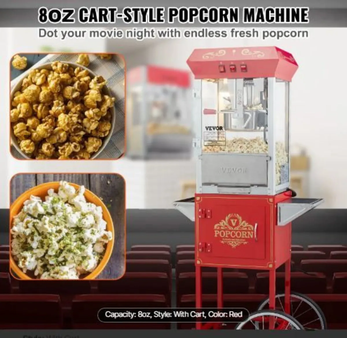 Popcorn Maker with Cart, 850W Popcorn - Image 2