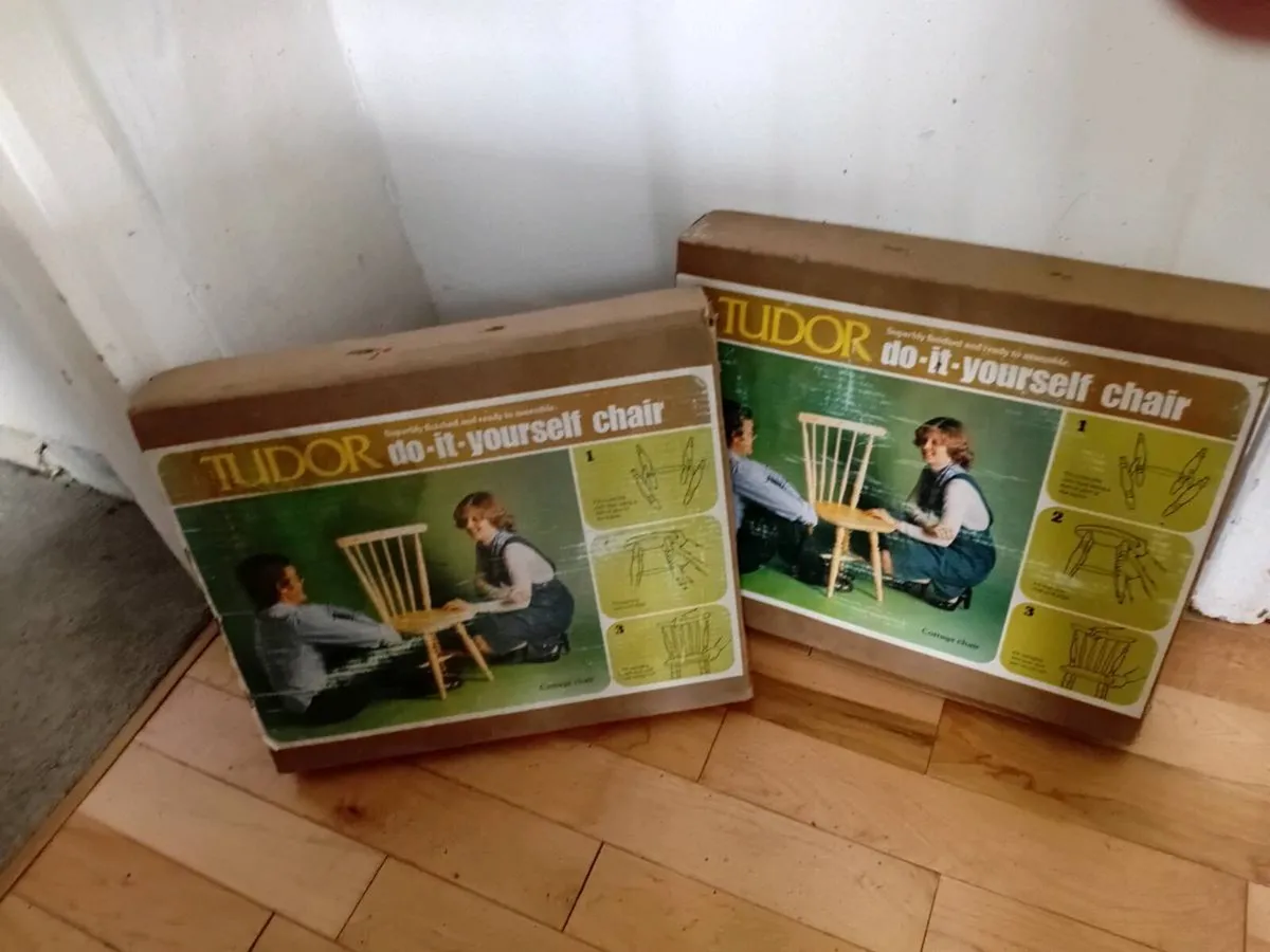 rare tudor diy cottage chairs x2 1970s unopened - Image 2