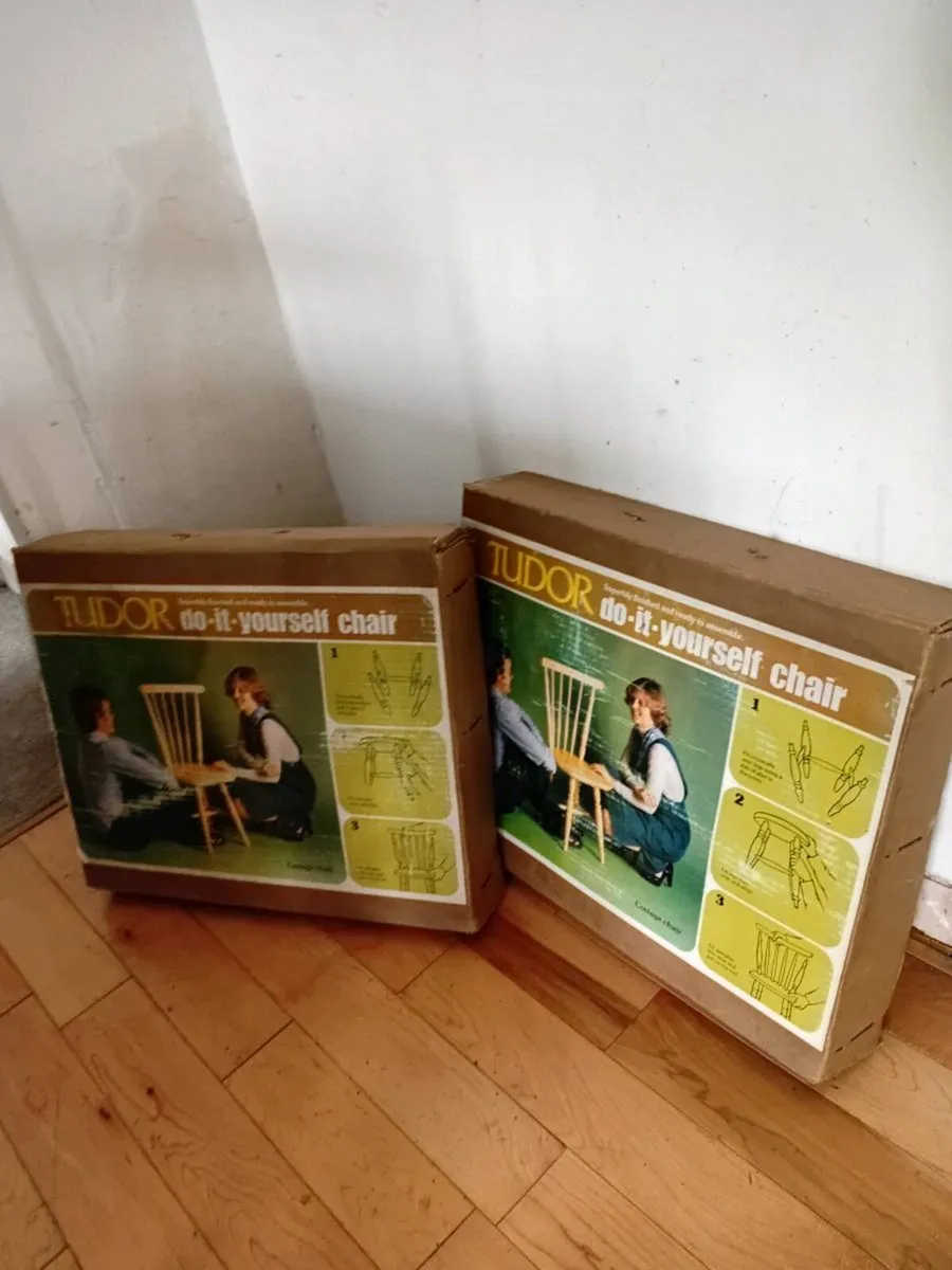 rare tudor diy cottage chairs x2 1970s unopened - Image 3