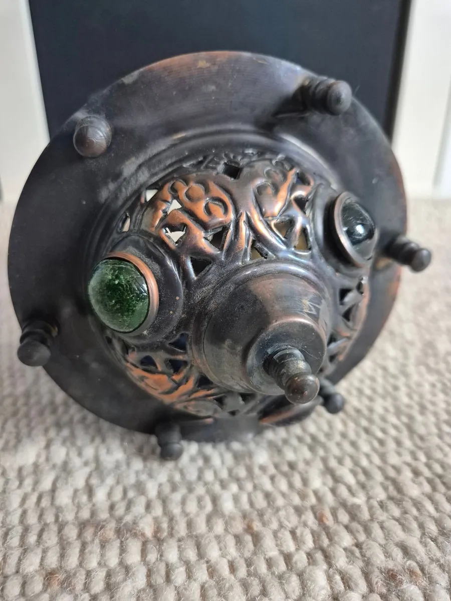 Egyptian brass Hanging Lamp with stained glass - Image 2